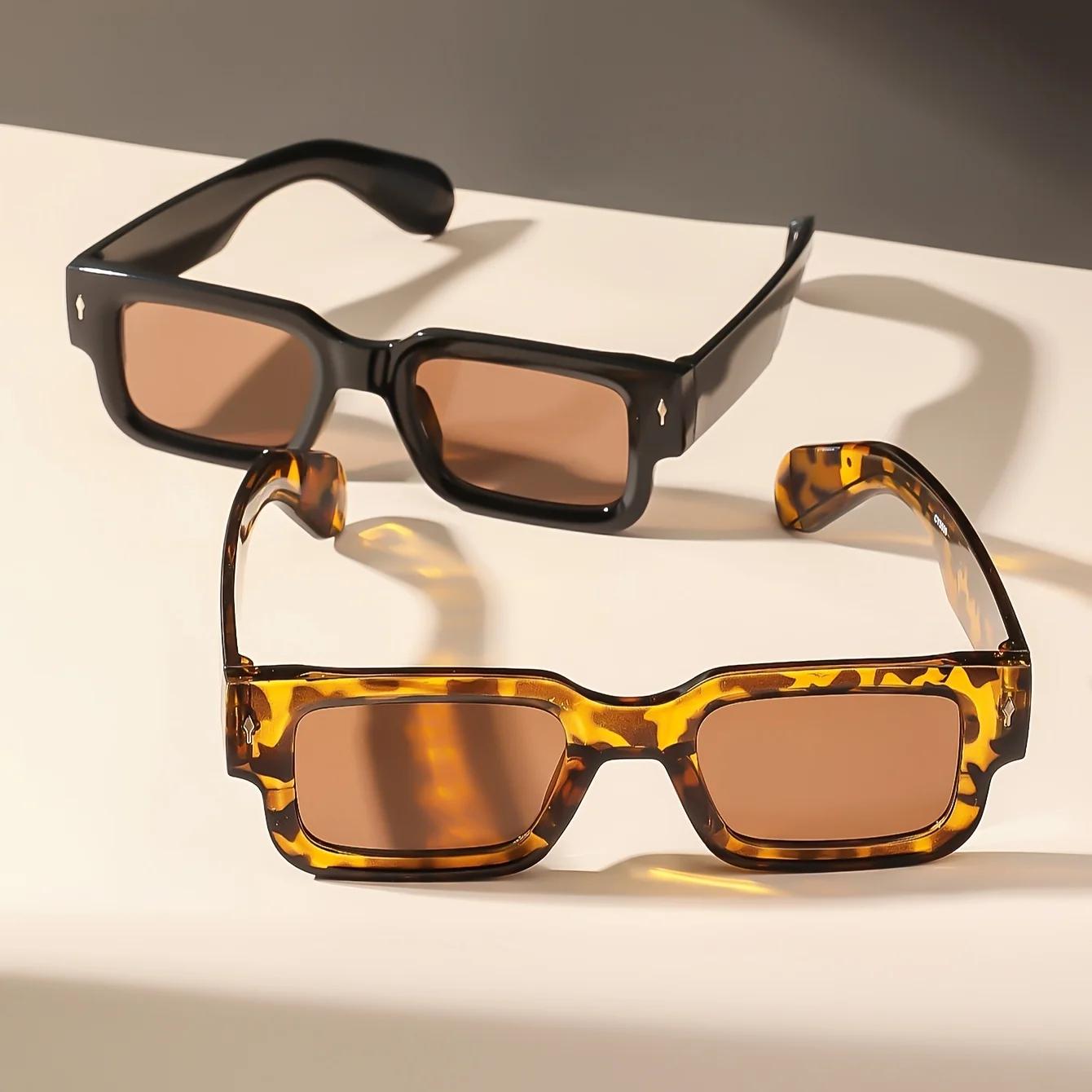 Lunettes de soleil carrées rétro unisexes, 1 pièce, Protection UV classique, monture en plastique, p