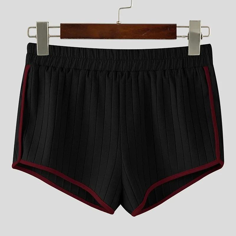 Shorts de sport côtelés pour hommes, taille haute, avec bordure contrastante, pour musculation et gy