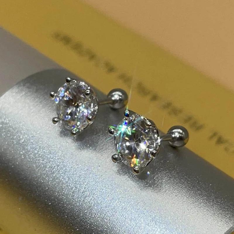 BIJOX STORY – boucles d'oreilles à vis Moissanite pour femmes, couleur D, argent Sterling 925, 6 den