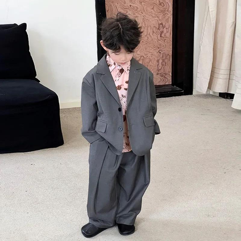 Ensembles de blazers décontractés pour garçons, veste et pantalon gris adt, uniformes de mariage tre