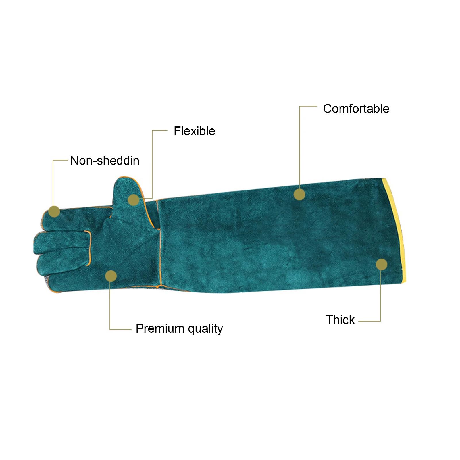 Gants de sécurité Anti-morsure, Ultra longs en cuir vert pour animaux de compagnie, gants de protect