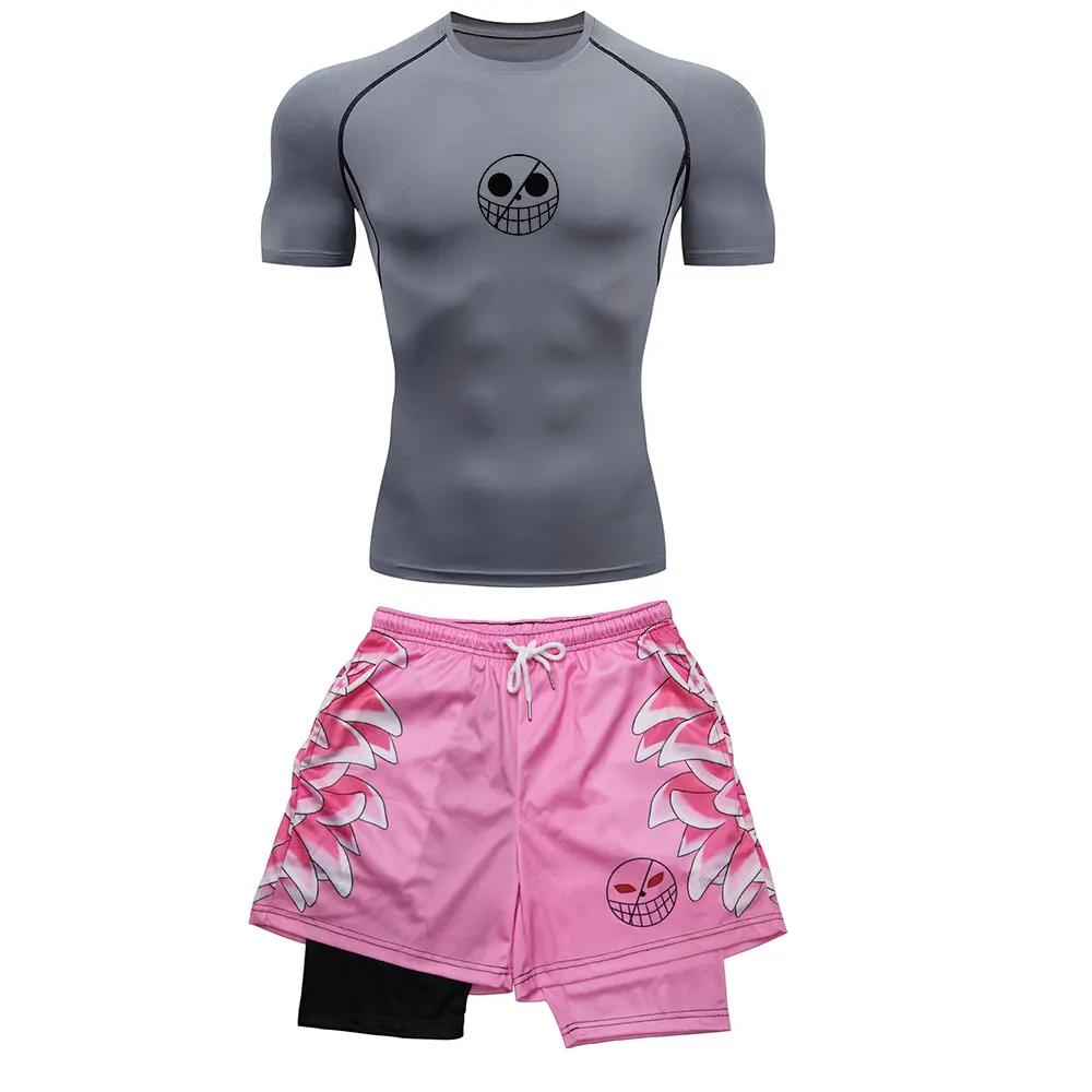 Survêtement de course pour hommes, imprimé Anime, entraînement, Fitness, ensemble de vêtements de Sp