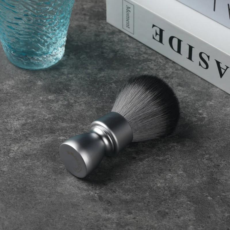 YAQI – brosse de rasage pour hommes, poils synthétiques, poignée en métal lourd, loup en bois, nœud 