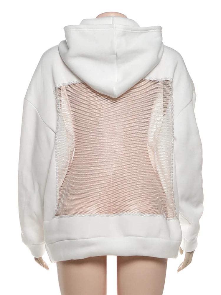 Sisterlinda sweat à capuche Harajuku femmes automne tendance dos nu brillant maille Patchwork décont