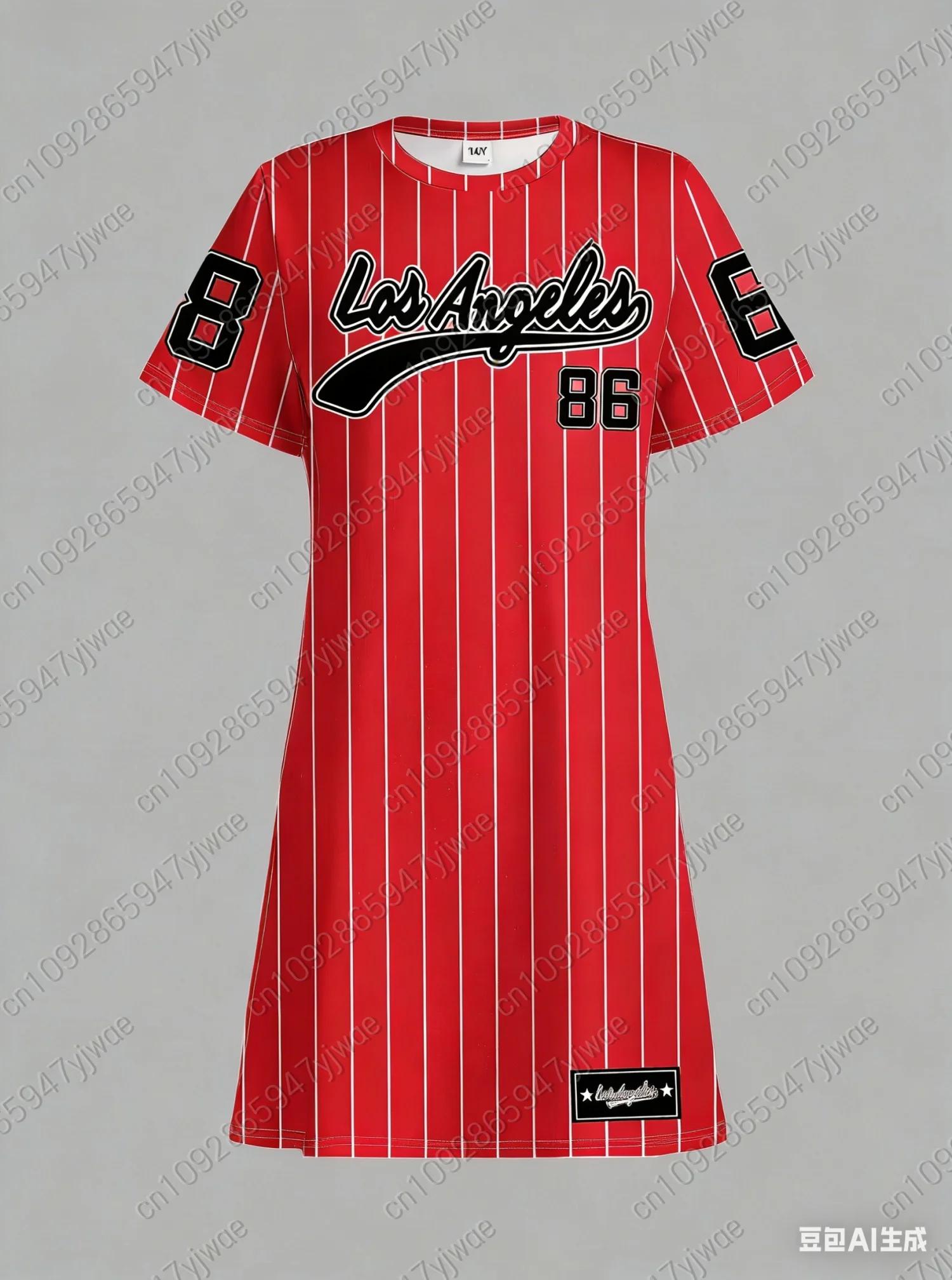 Robe T-shirt ample décontractée pour femme été 2026 NO.86 LOS ANGELES Imprimé Col rond Manches court
