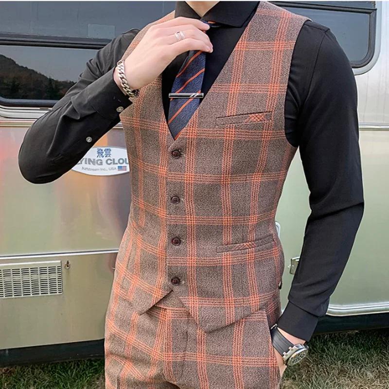 Costume nouveau style (blazer + gilet + pantalon) hommes mode style britannique affaires décontracté