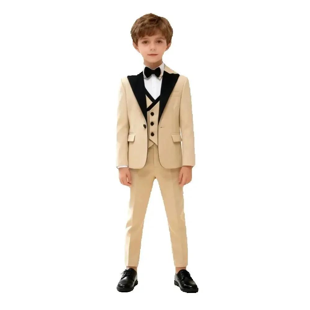 Ensemble de smoking élégant 4 pièces noir pour garçon : blazer, gilet, pantalon – Tenue de cérémonie