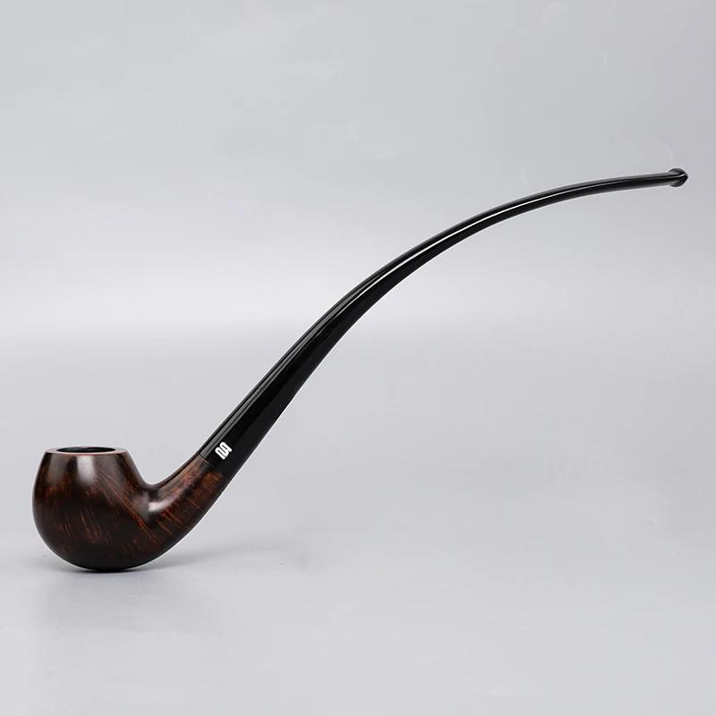 Pipe à tabac en bois de bruyère faite à la main Muxiang, longue tige courbée, embout pour fumer avec