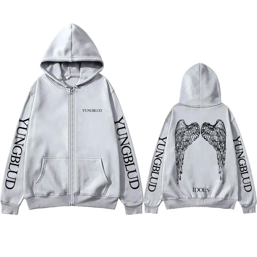 Yungblud IDOLS Wings Album Tour 2025 sweat à capuche avec fermeture éclair homme surdimensionné vest