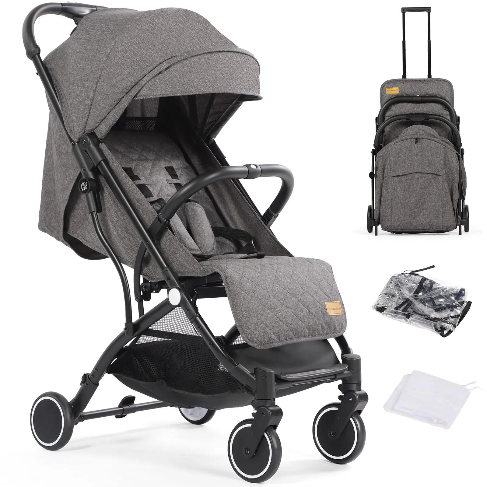 Poussette bébé, poussette compacte pliable d'une seule main avec housse de pluie et moustiquaire, po