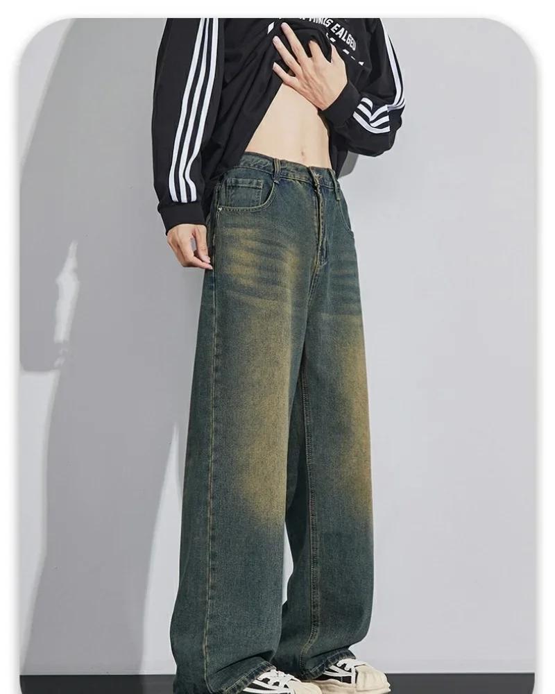 Pantalon en jean pour hommes Vintage lavage jambe large jean ample décontracté droit Style américain