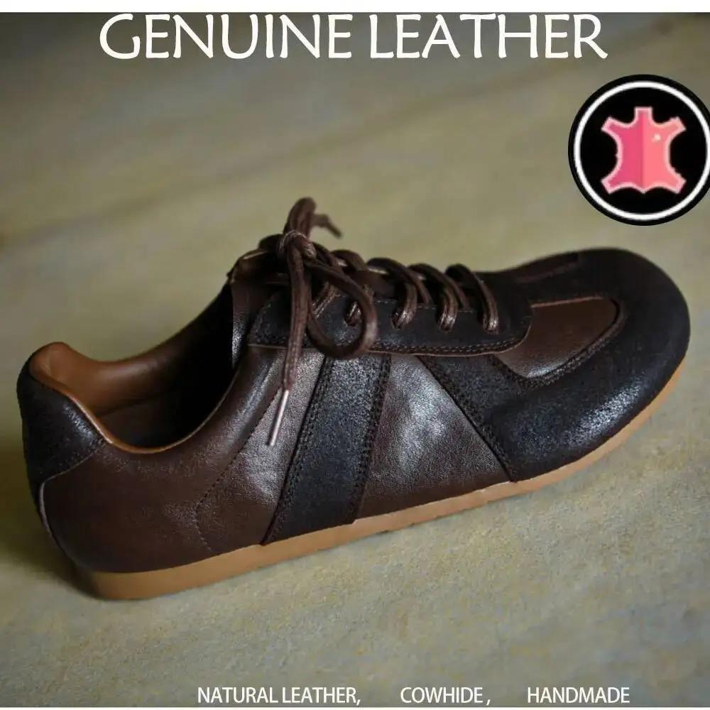 Baskets en cuir véritable pour femmes, en daim naturel, à talon compensé bas, bout rond, à lacets, d