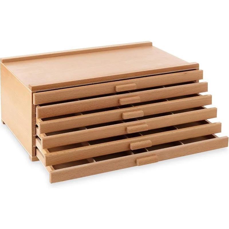 Boîte de rangement en bois à 6 tiroirs pour artistes, pour pastels, crayons, stylos, marqueurs, pinc