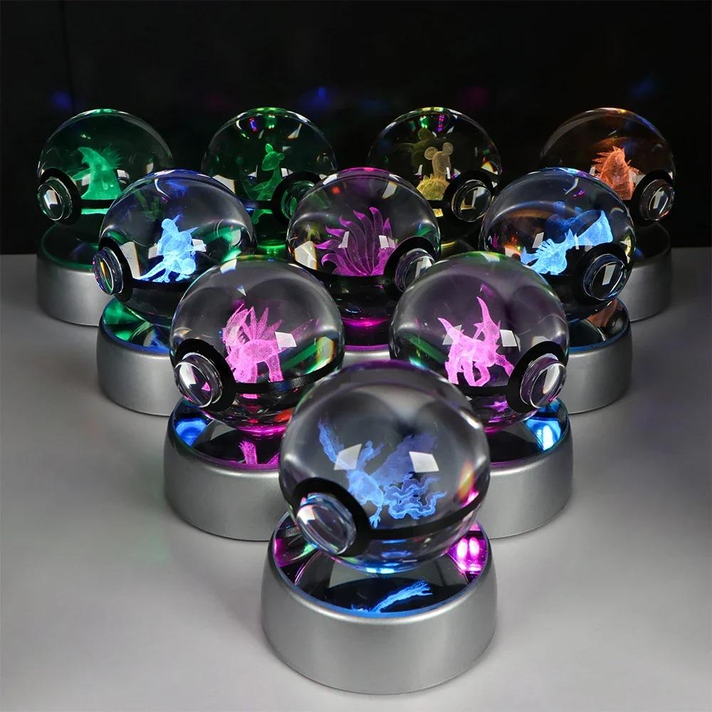 Boule de cristal Pokemon Pikachu Gengar Eevee Mewtwo Lacario, jeu d'anime Pokeball, Base de veilleus
