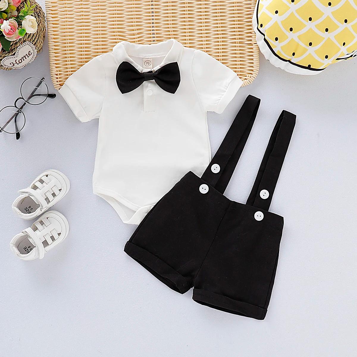 Mini tenue pour homme, Costumes formels pour nouveau-né garçon, chemise à manches courtes avec nœud 