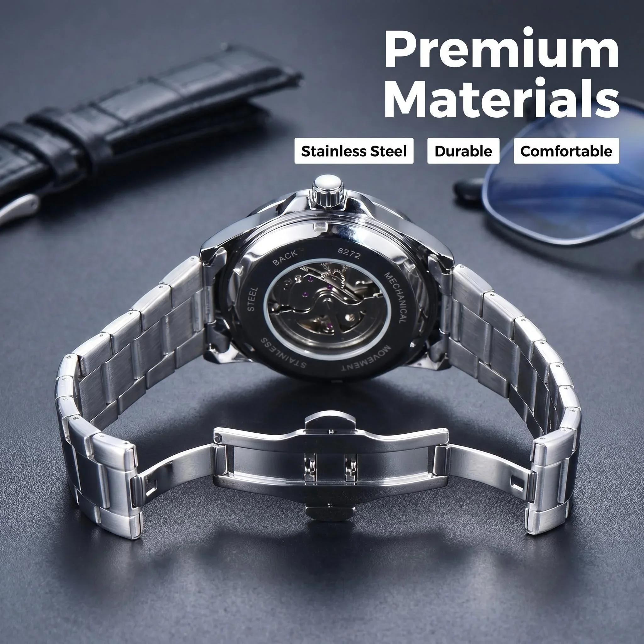 Montre automatique mécanique pour homme LONGLUX, montres de luxe, étanches, squelette, pour affaires