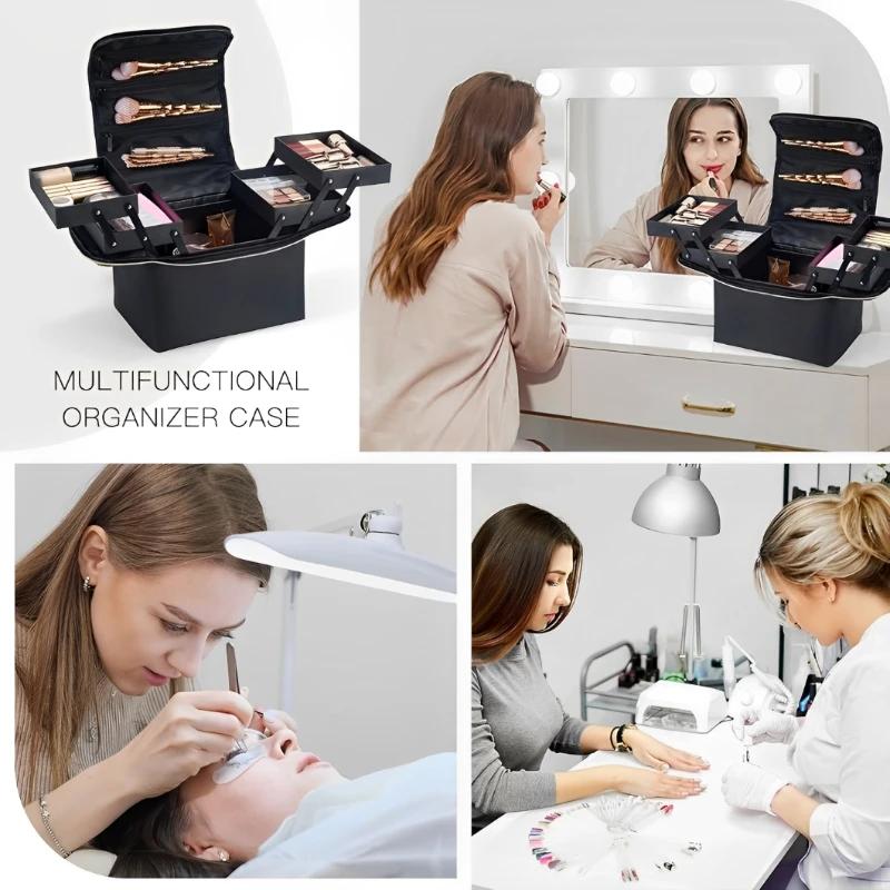 Mallette de maquillage de grande capacité, plateaux pliables multicouches réglables, boîte de manucu
