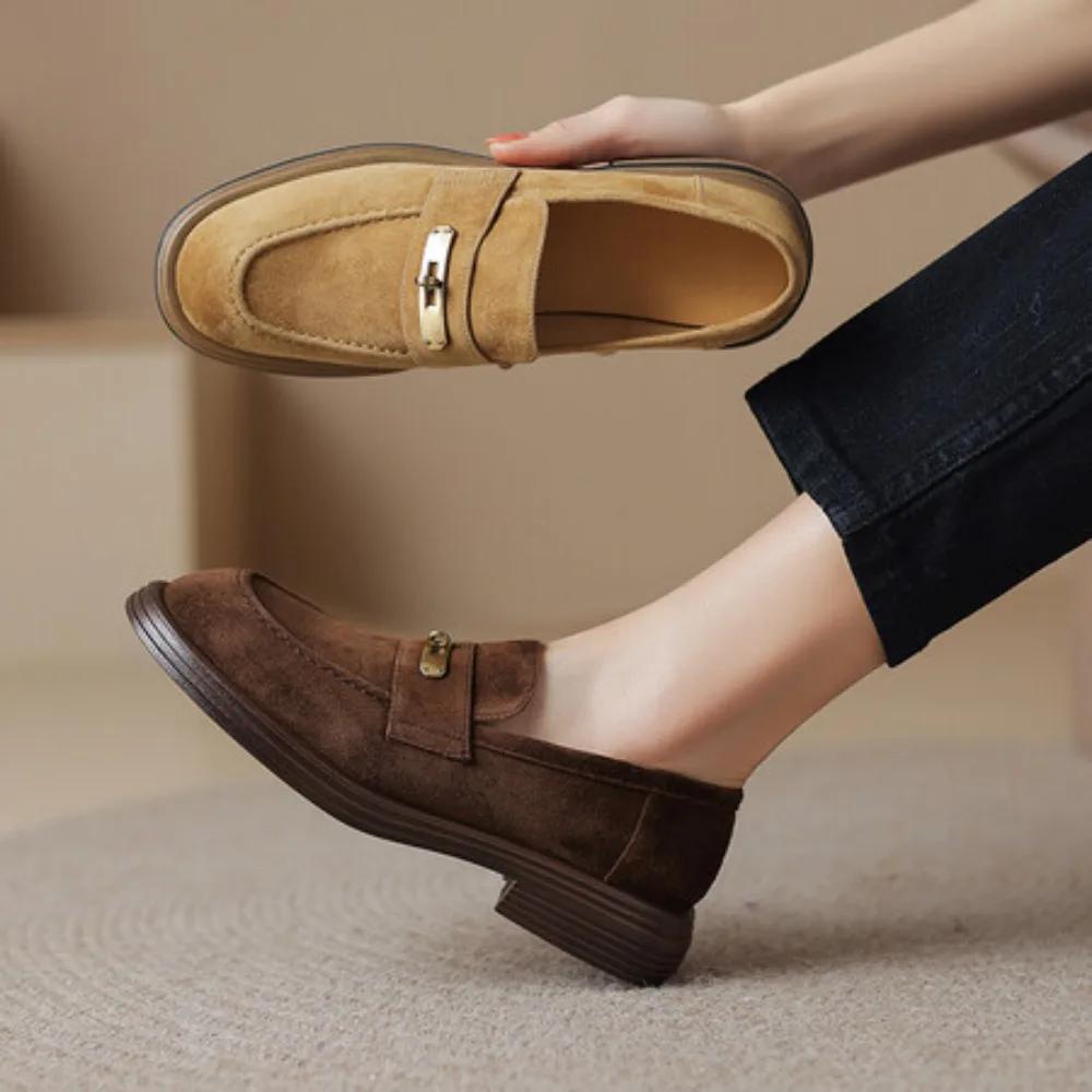 Femmes chaussures plates décontractées en peau de mouton été marron sans lacet mocassins daim cuir m