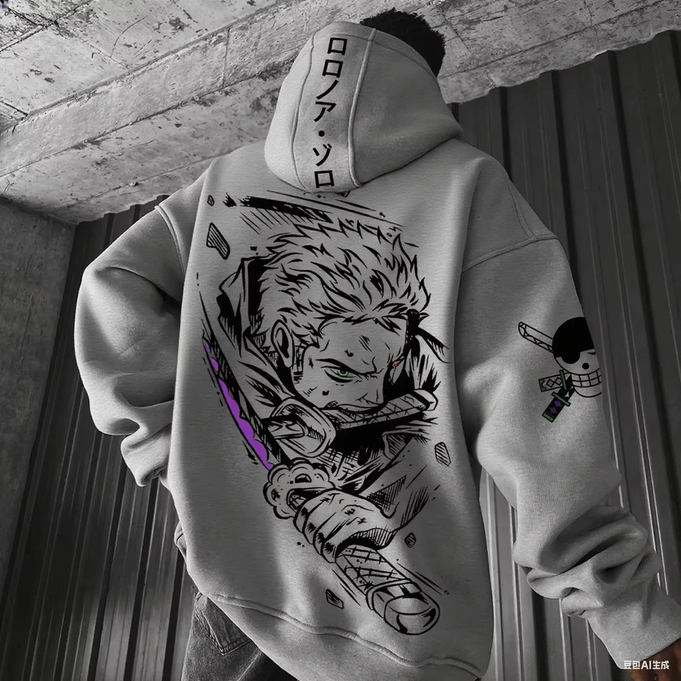 Sweat-shirt à capuche pour homme One Piece Zoro Anime, printemps automne, coton, streetwear, décontr