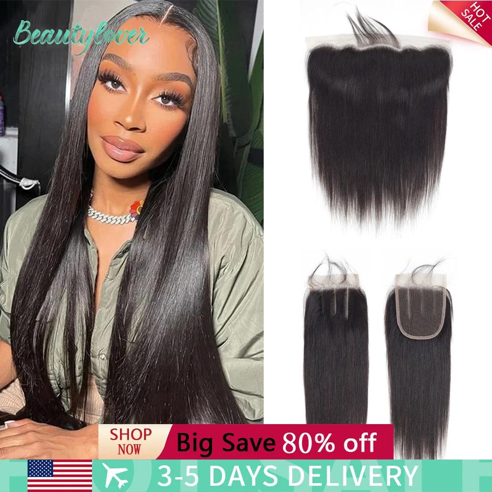 Perruque Lace Closure Brésilienne Naturelle, Cheveux Lisses, 13x4, 2x6, Pre-Plucked, Suisse, 24 Pouc