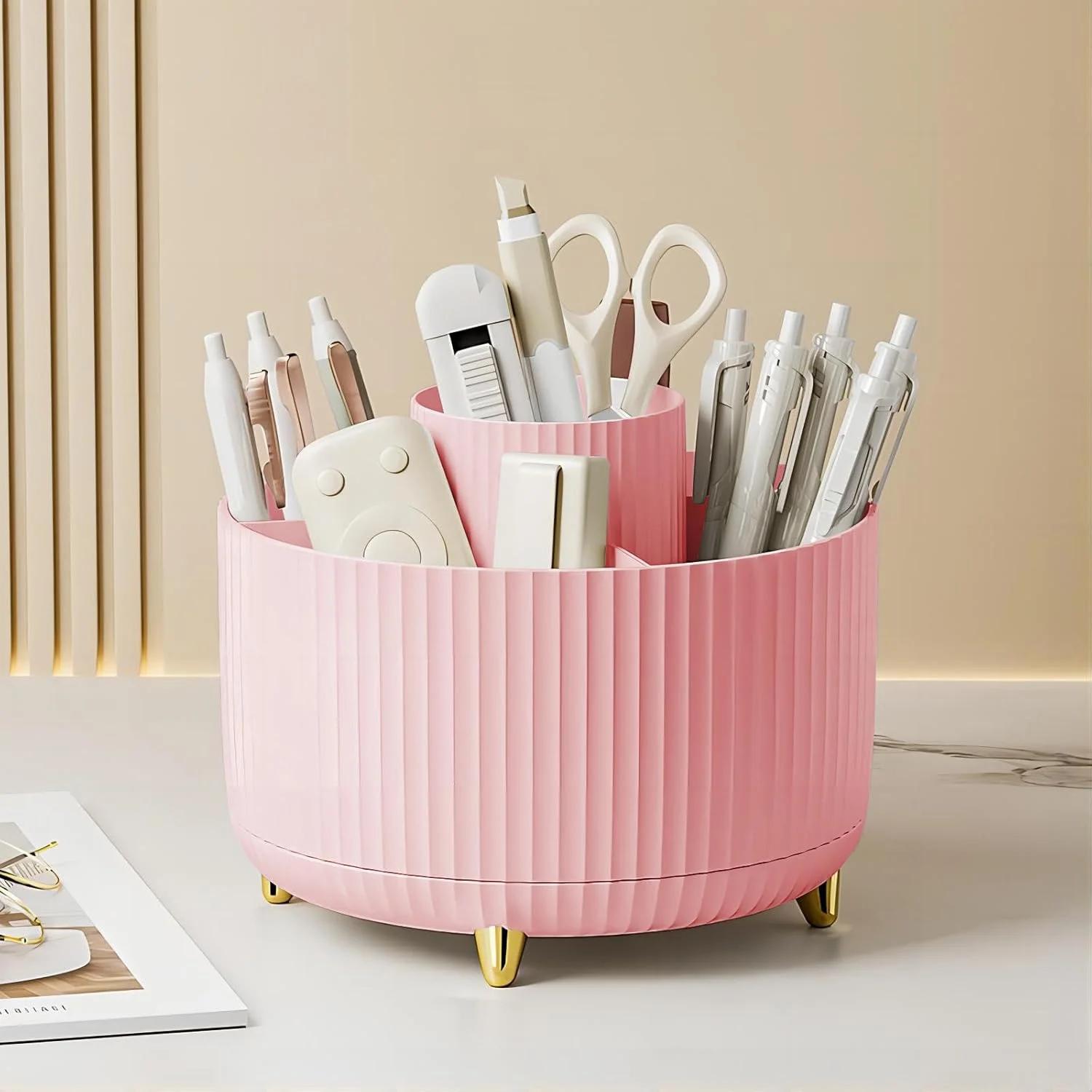 360 °   Boîte de rangement rotative pour outils de maquillage, organisateur de bureau, porte-pinceau