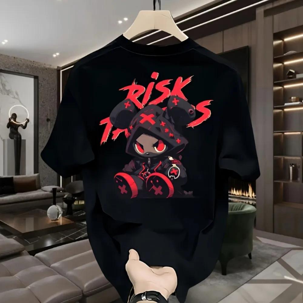 Vente chaude hommes haute rue dessin animé imprimé polyester micro élastique respirant col rond T-sh