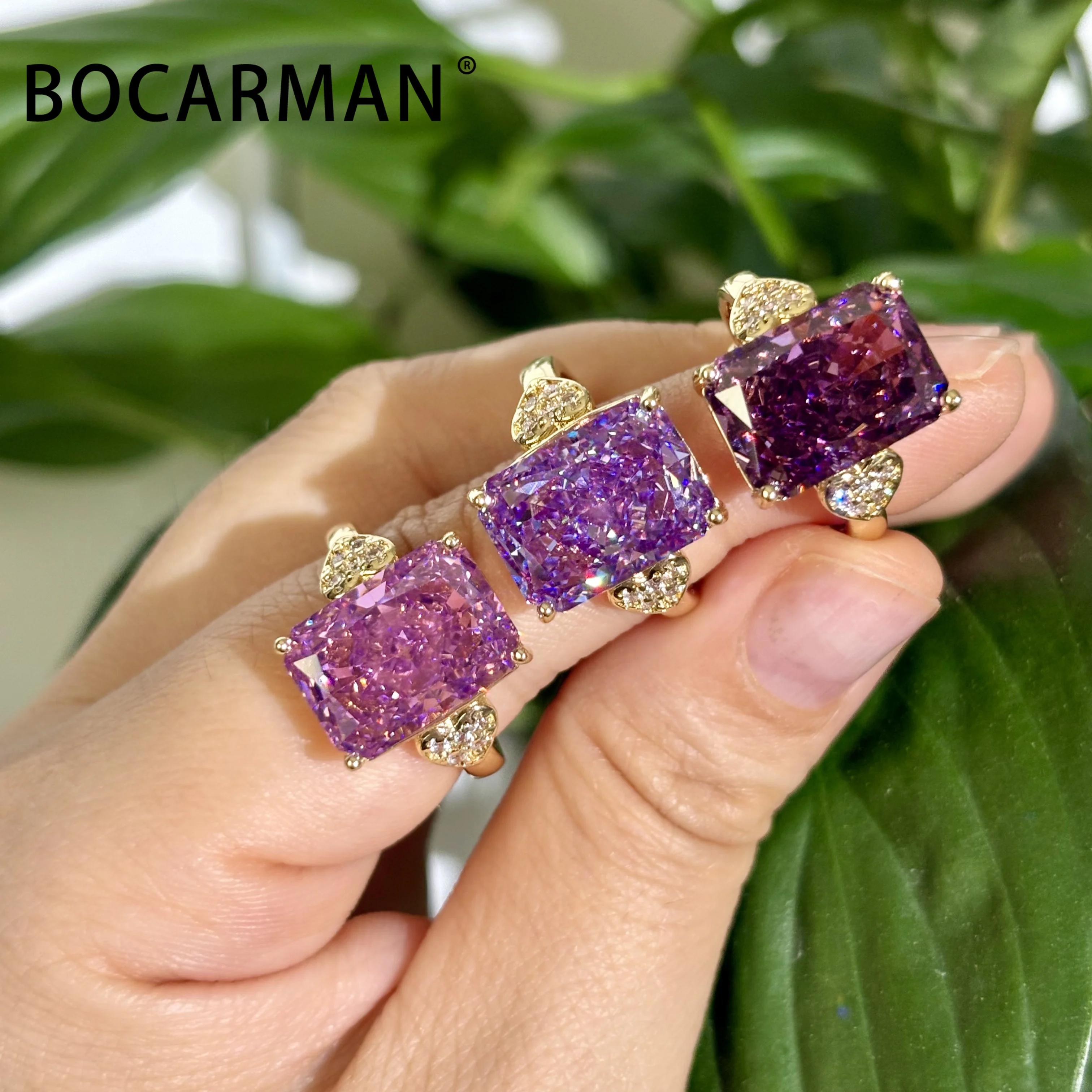 BOCARMAN – bague en zircon vert menthe pour femmes, bague de mariage rectangulaire en cuivre, style 