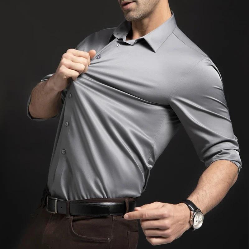 Costume d'affaires à manches longues pour hommes, résistant aux rides, haut de gamme, chemise de cou