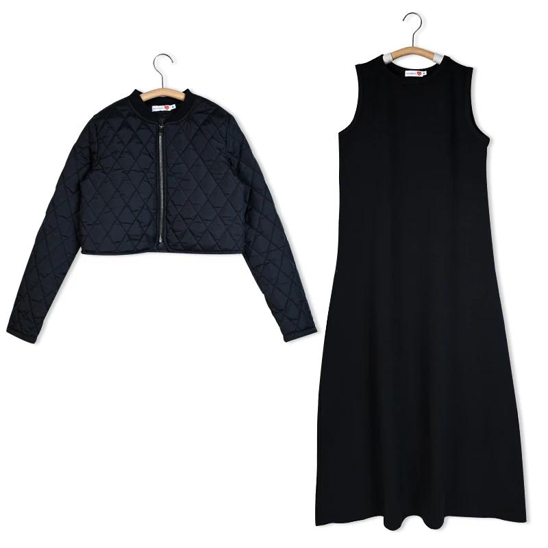 Femme cardigan et sans manches maxi robe tenue décontractée 50-éponge robe col rond manches longues 