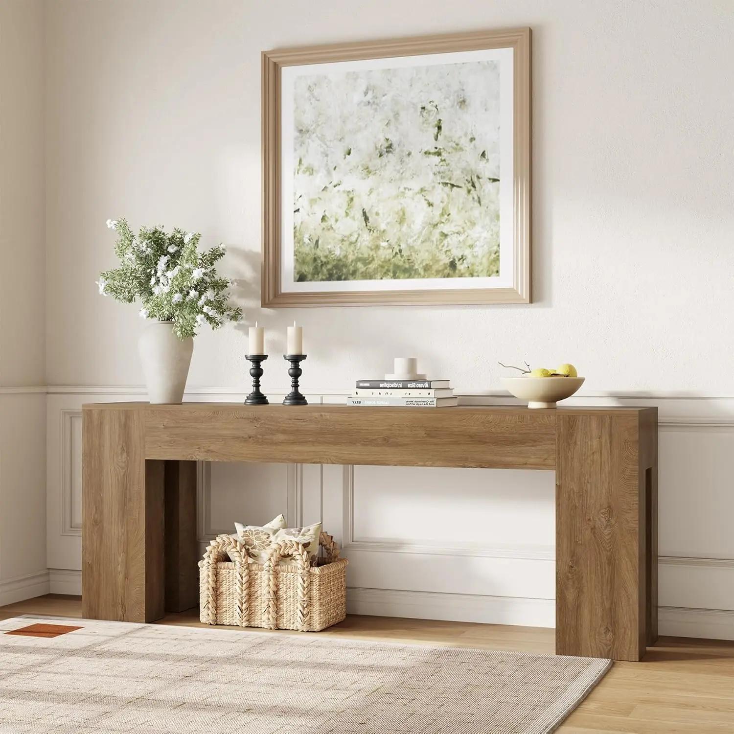 Console de canapé extra longue pour entrée et salon, table rectangulaire en bois de ferme de 79 pouc