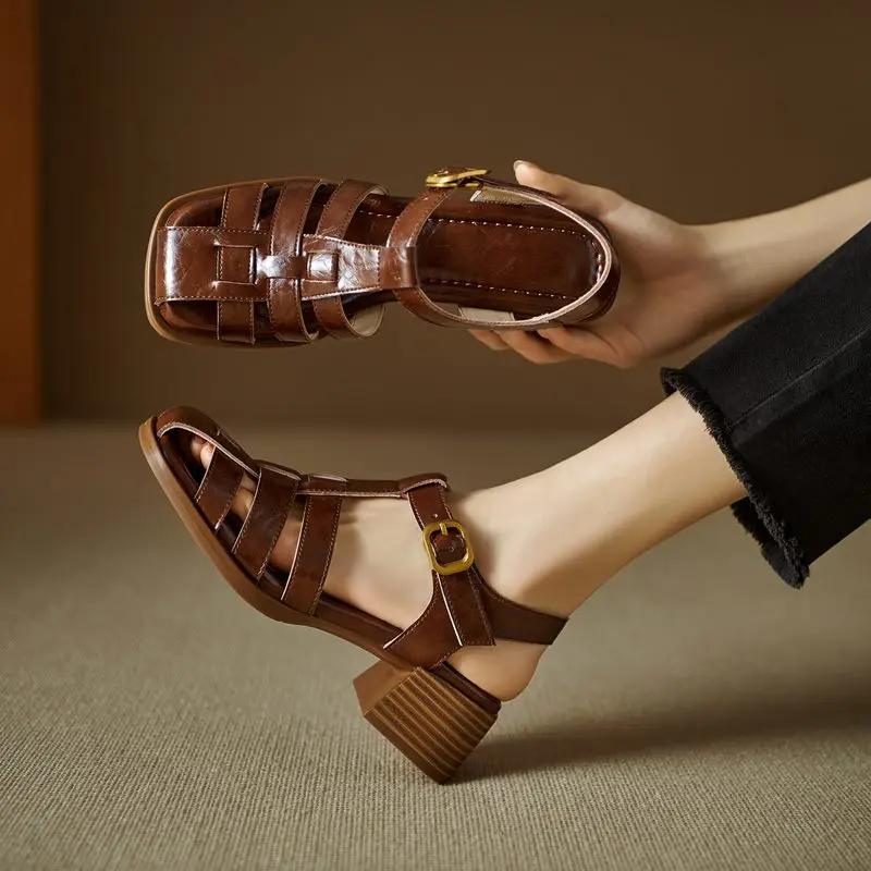 MORAZORA grande taille 34-41 nouvelles sandales en cuir véritable femmes chaussures boucle carré mi 