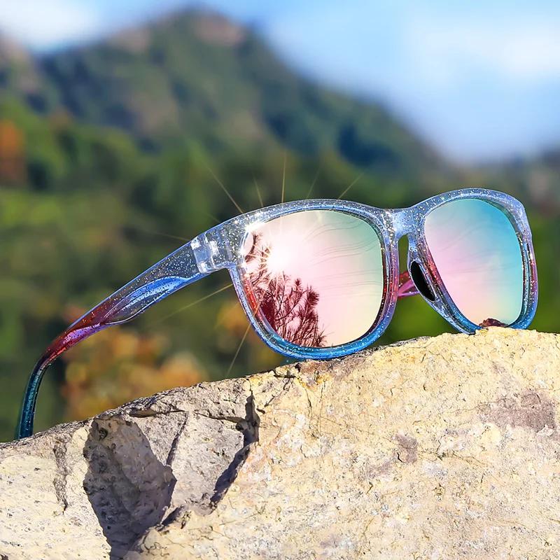 Lunettes de soleil carrées polarisées unisexes, nouveau style, monture légère à paillettes violettes