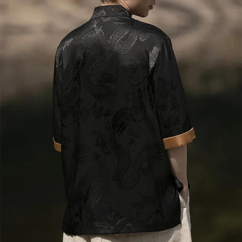 Robe traditionnelle chinoise d'été de haute qualité, chemise brodée de Dragon, vêtements pour hommes