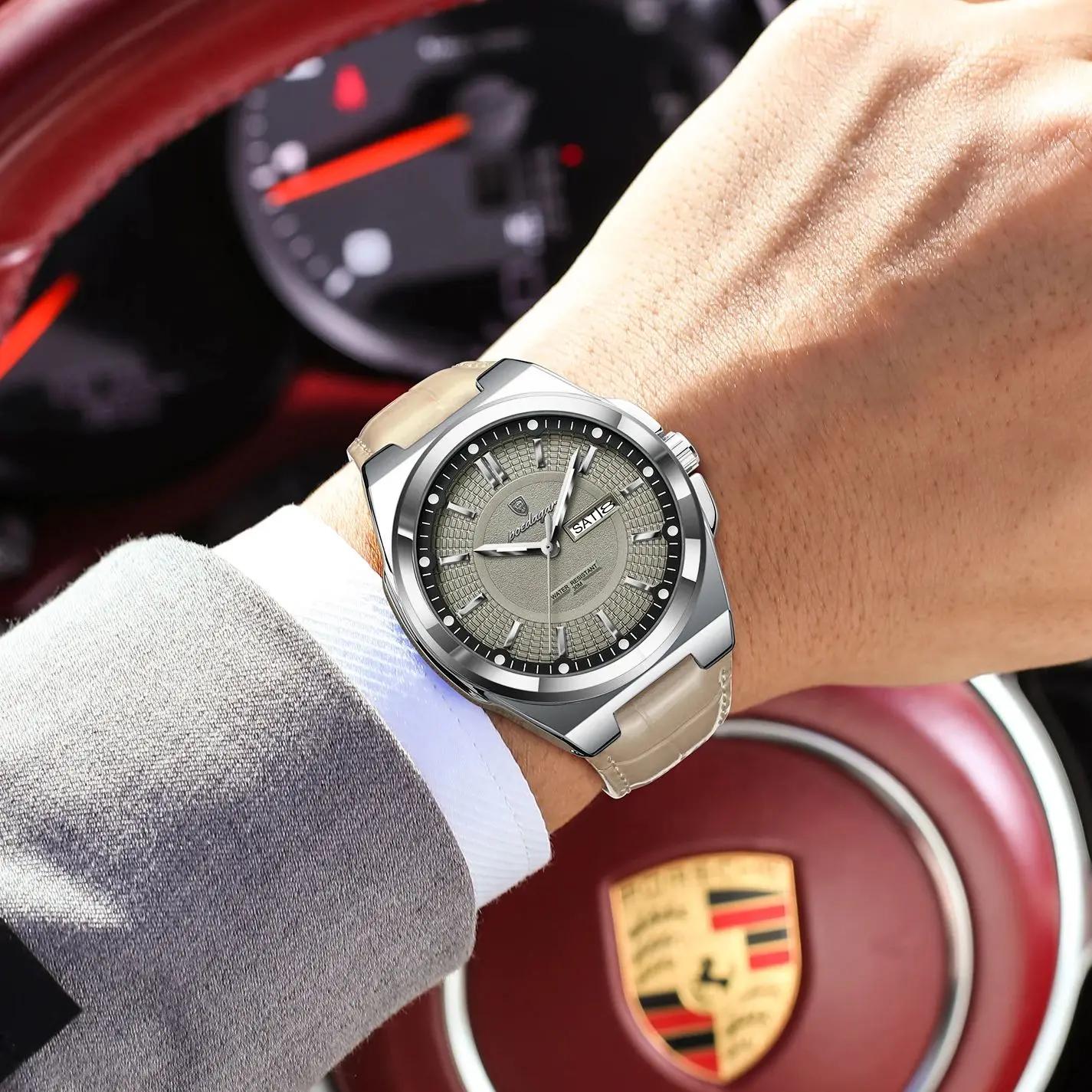 Montre homme POEDAGAR de haute qualité, étanche, lumineuse, avec date et jour, quartz, bracelet en c