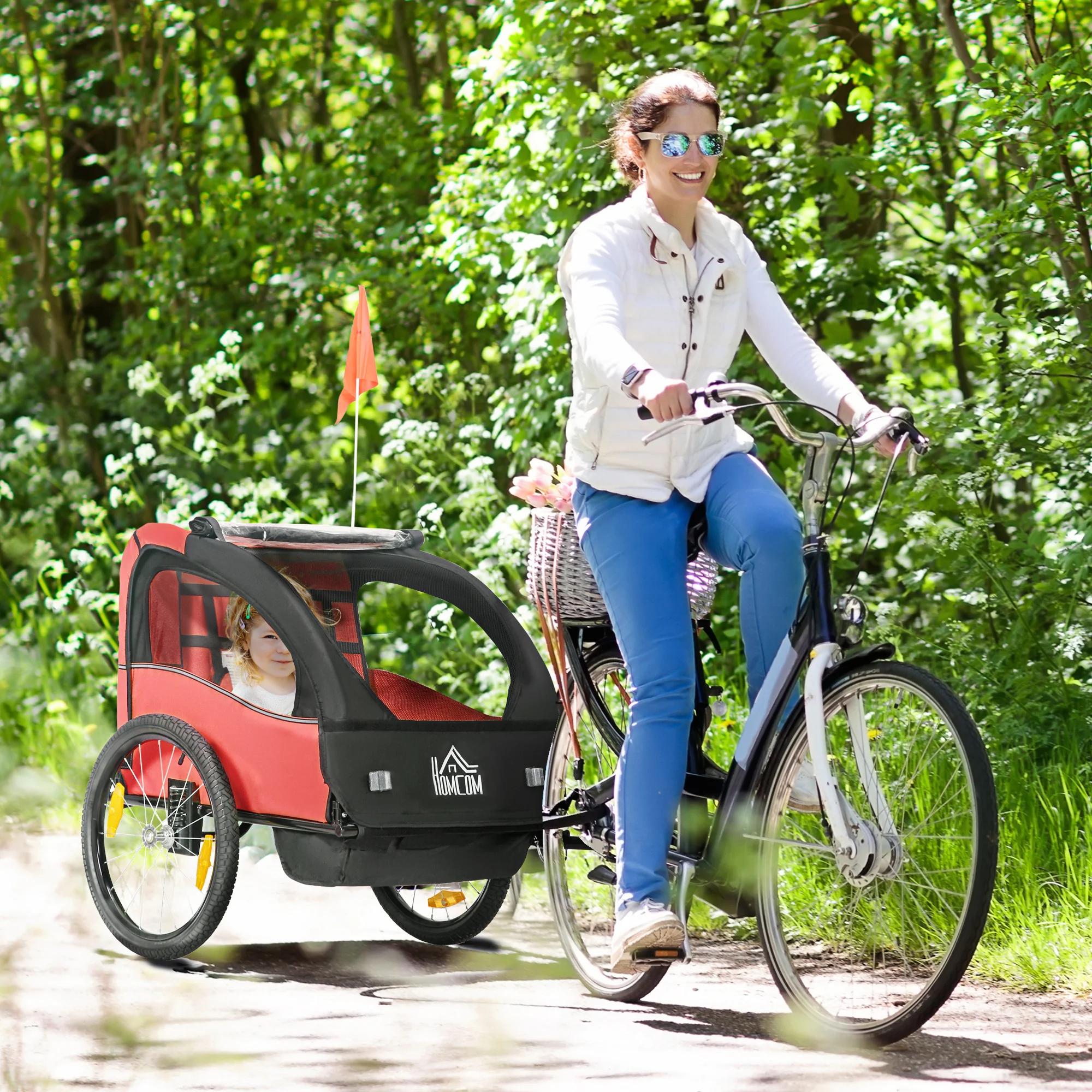 Remorque de vélo Homcom pour enfants +18 mois avec 2 sièges 140X88X90 cm