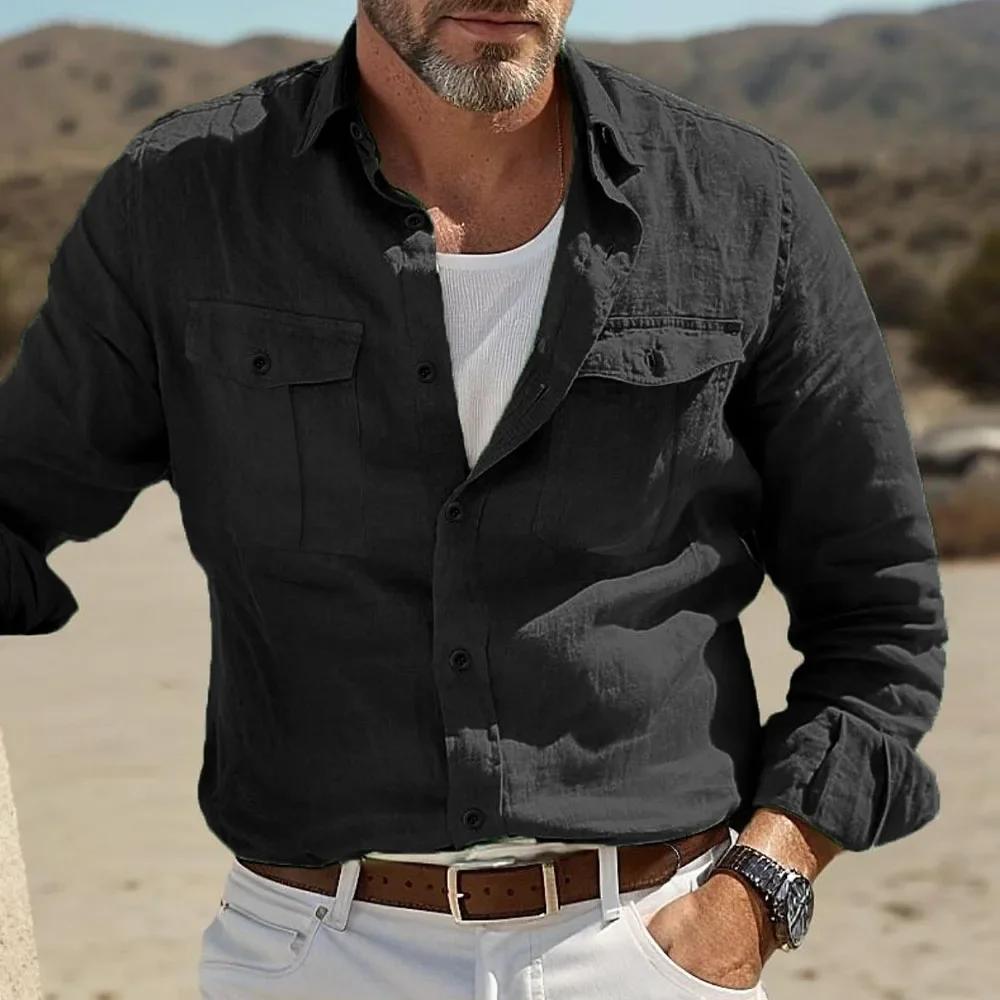 Chemises décontractées en coton et lin pour hommes, chemises hawaïennes respirantes, couleur unie, S