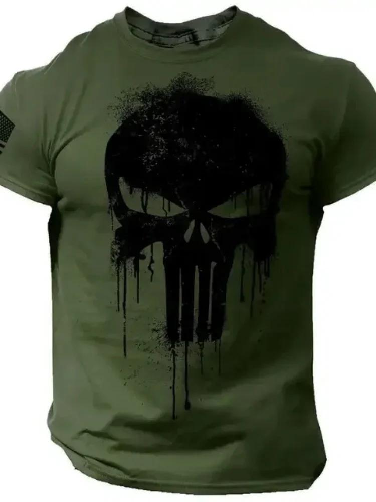 T-shirt vintage d'été pour homme, imprimé crâne 3D, décontracté, à manches courtes, pull oversize, v