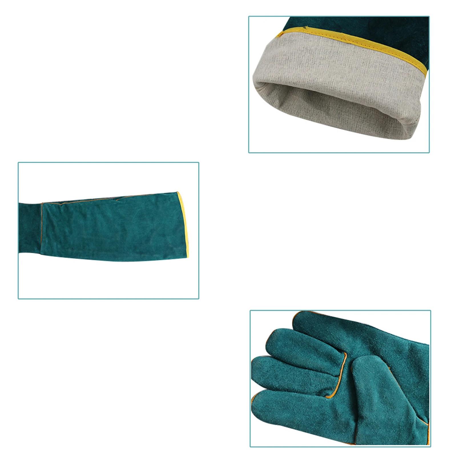 Gants de sécurité Anti-morsure, Ultra longs en cuir vert pour animaux de compagnie, gants de protect