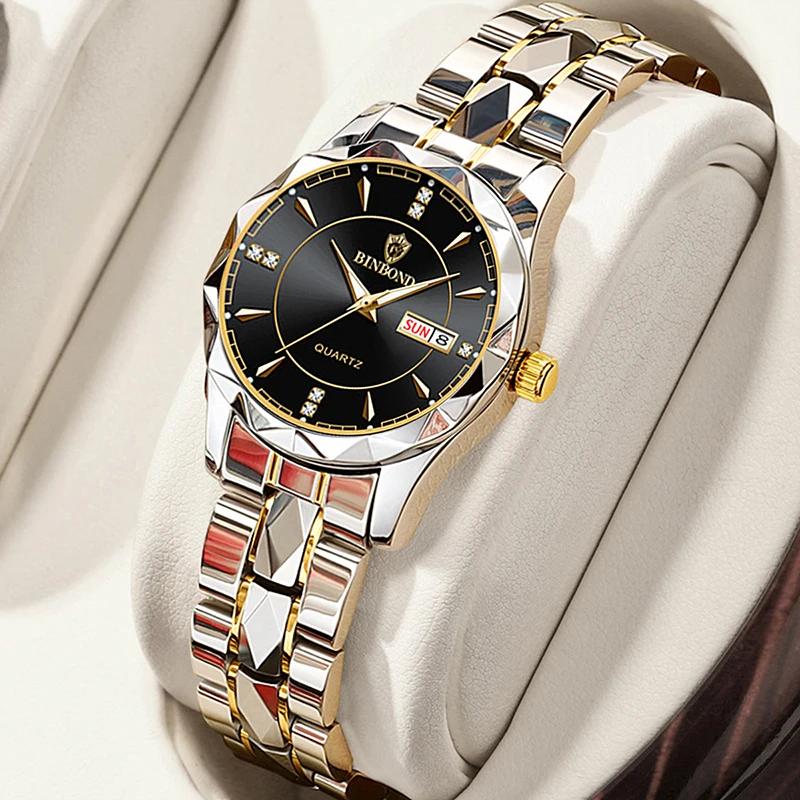 BINBONG femmes montres de luxe mode dames montre à Quartz étanche lumineux Date en acier inoxydable 