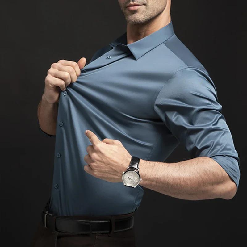 Costume d'affaires à manches longues pour hommes, résistant aux rides, haut de gamme, chemise de cou