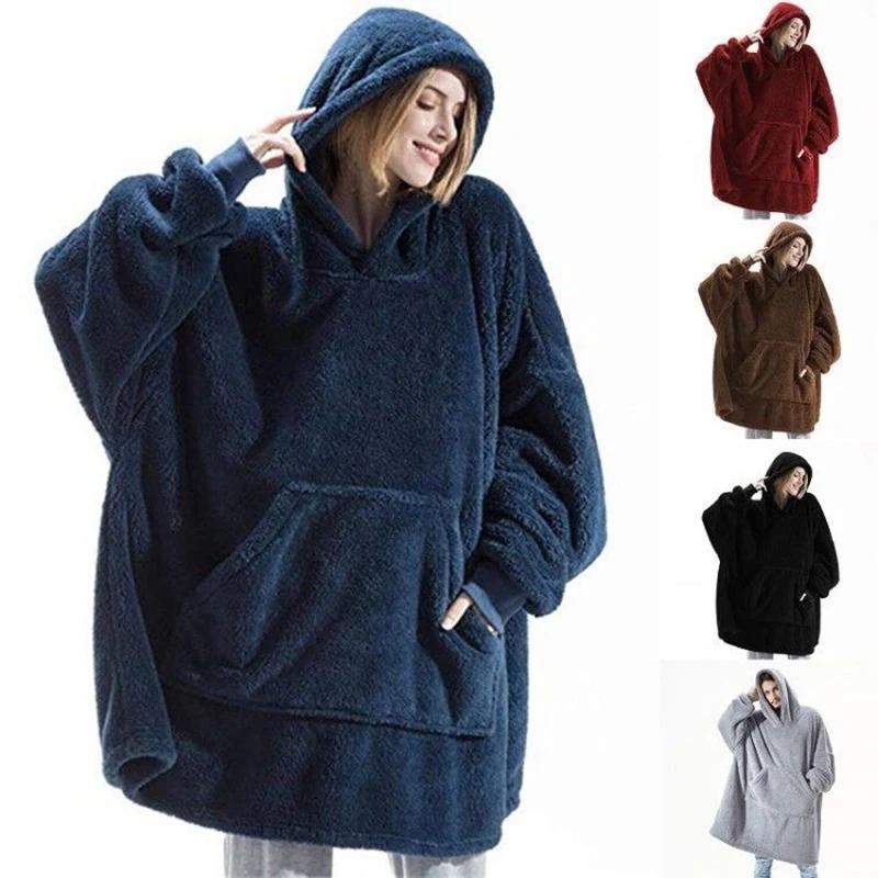 Couverture à capuche avec sourire double face pour hommes et femmes, grande poche, robe surdimension