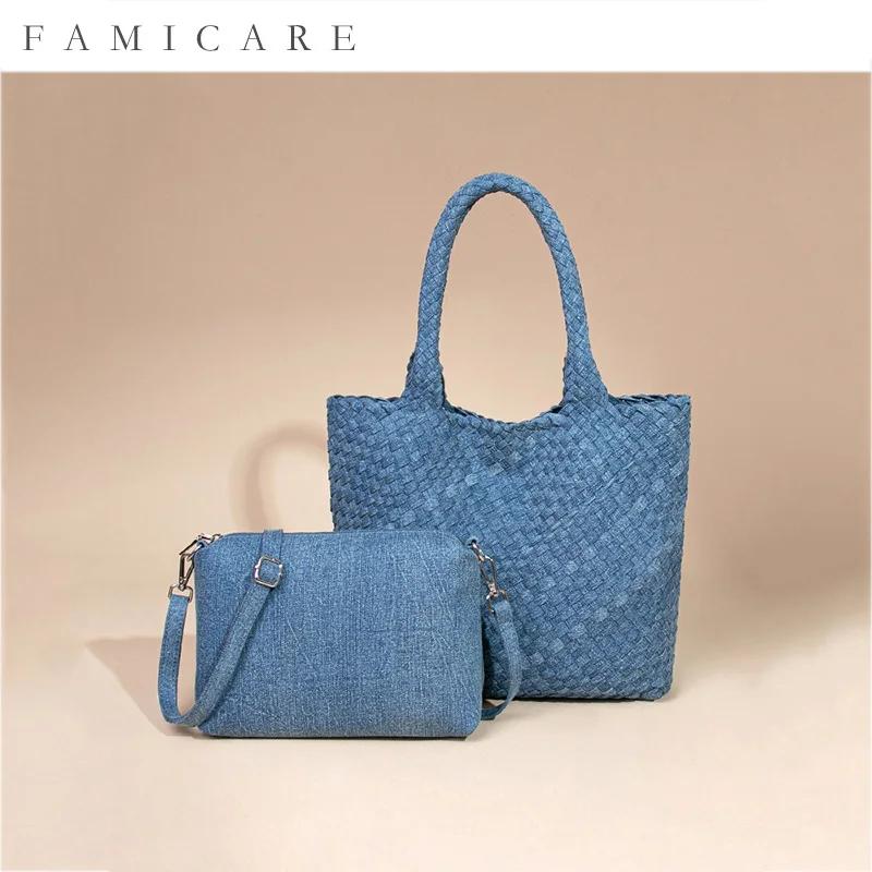 Sac à main en Denim tissé doux et robuste pour femmes, fourre-tout en tricot fait à la main, Style c