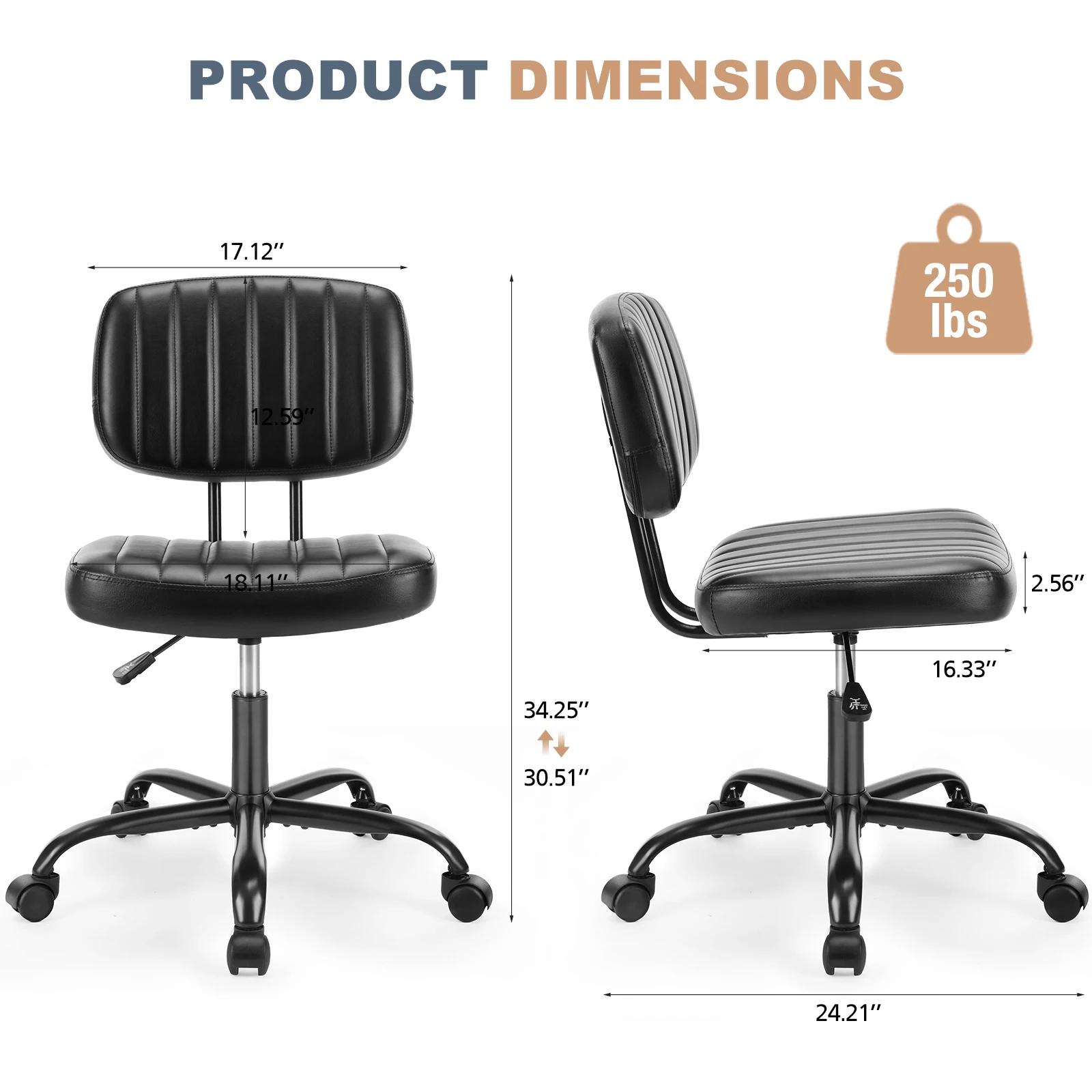 JHK – chaise de bureau sans accoudoirs, Support lombaire arrière, hauteur réglable, chaise d'ordinat