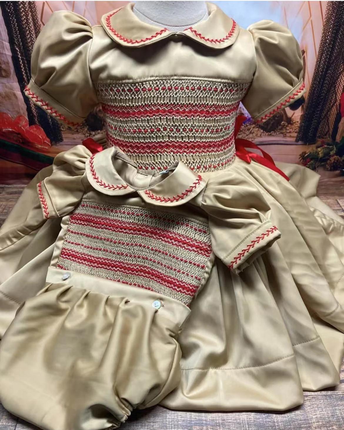Robe d'été smockée pour bébé fille de 0 à 12 ans, broderie faite à la main, costume pour garçon, pou