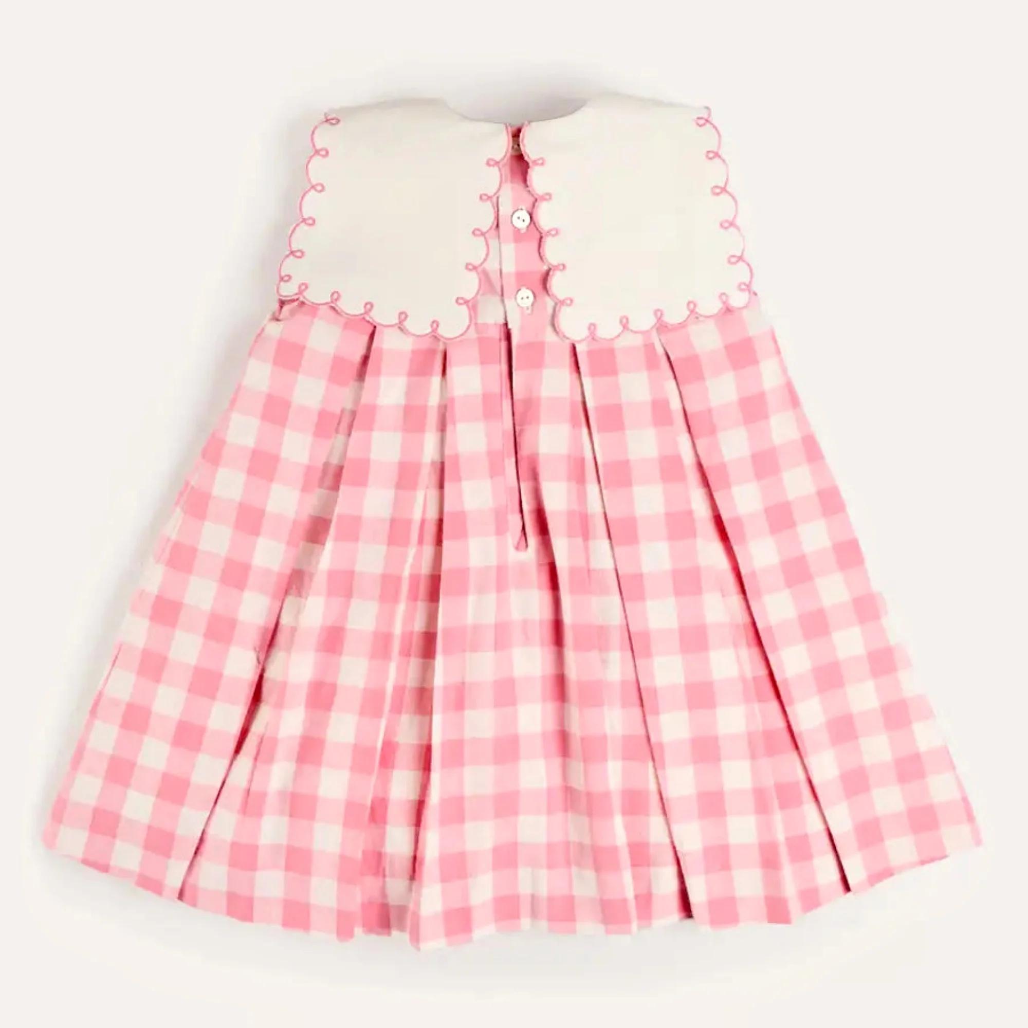 Robe rose à carreaux brodée sans manches pour fille, tenue mignonne pour les vacances d'été, robes p