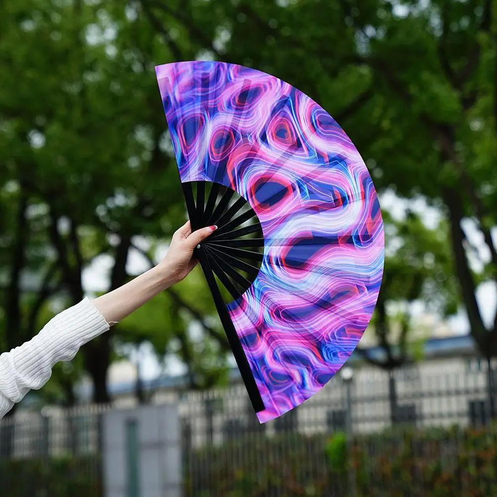 Grand éventail Rave pliant à main de 33cm, Chinease/dégradé japonais, coloré, réfléchissant, pliable