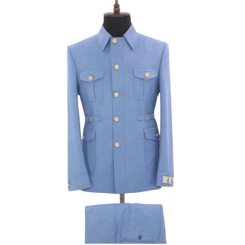 Costumes Safari pour hommes avec col montant, simple boutonnage, smoking formel pour mariage, soirée