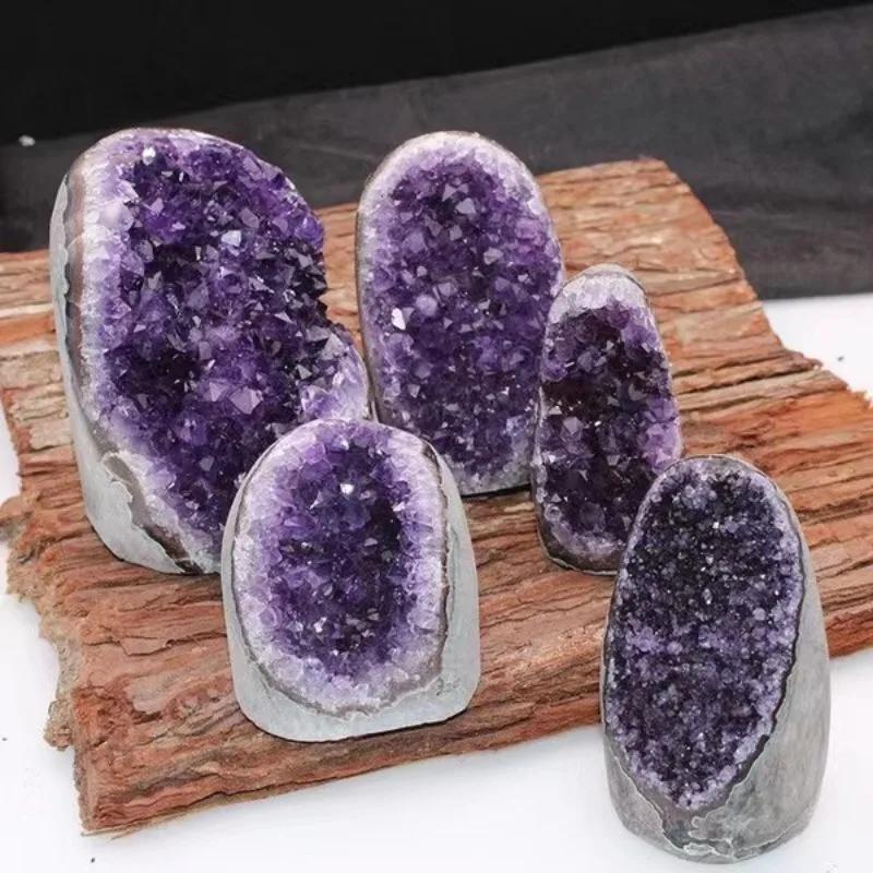 Grotte d'améthyste naturelle d'uruguay, ornements de déode violette, bassin au trésor, démagnétisati