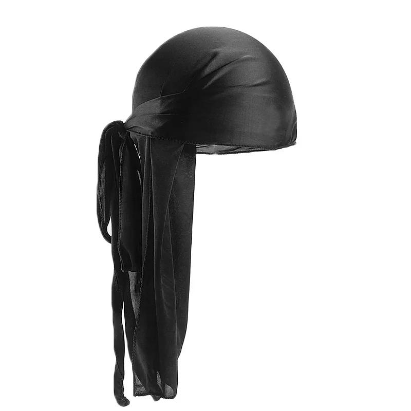 Unisexe longue soyeuse Durag longue queue foulard soyeux musulman Doo chiffon Pirate chapeau Durag c