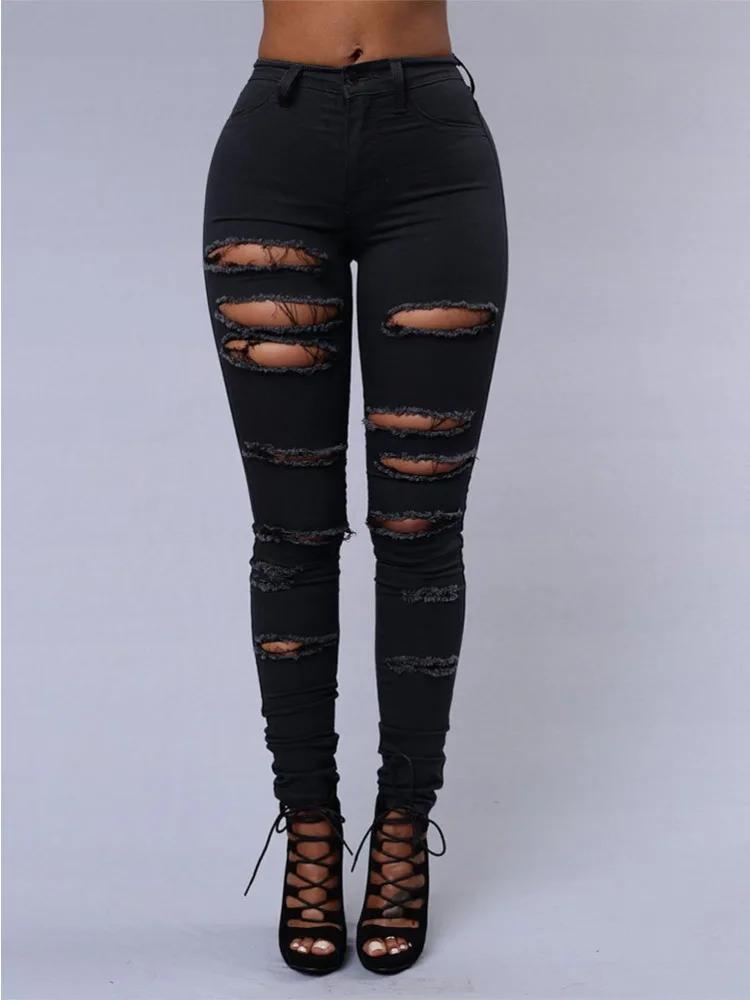 Jean polyvalent de couleur unie pour femmes, pantalon crayon ajouré européen et américain, coupe cin